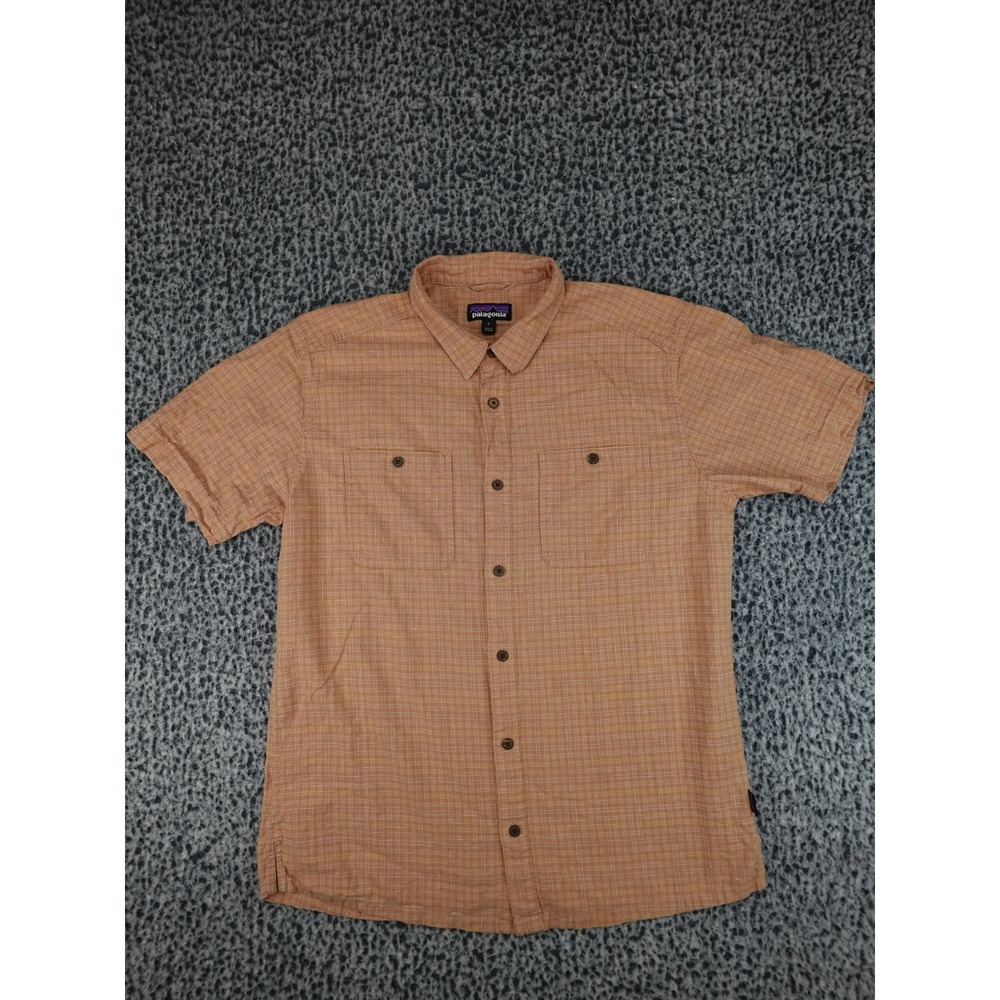 Patagonia Button Down Shirt Mens L Orange Plaid Hemp Cotton SS 53139 SP23